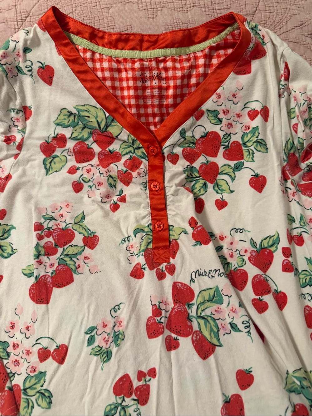 Vintage Nick & Nora sleep shirt knit strawberry print good condition size L - Picture 4 of 6